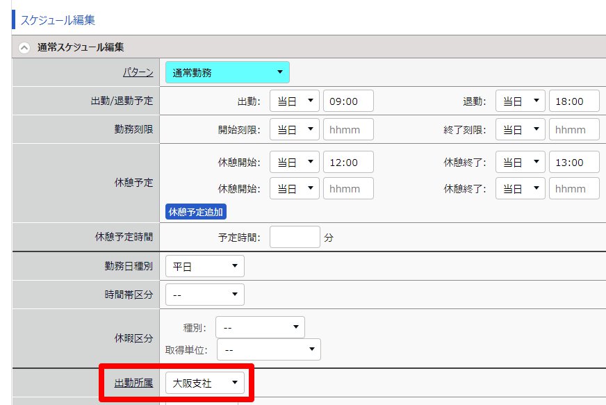 勤務データ編集画面の「スケジュール編集」部分のスクリーンショット