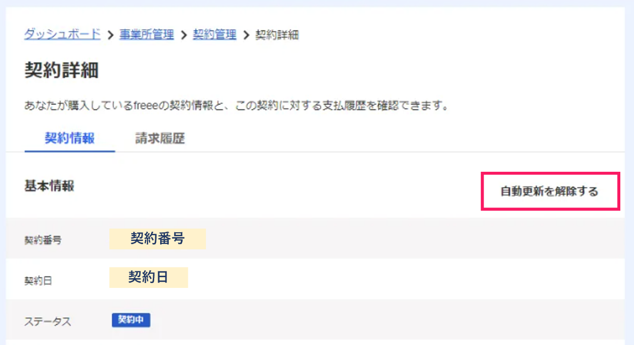 自動更新を解除するボタンを指し示すスクリーンショット