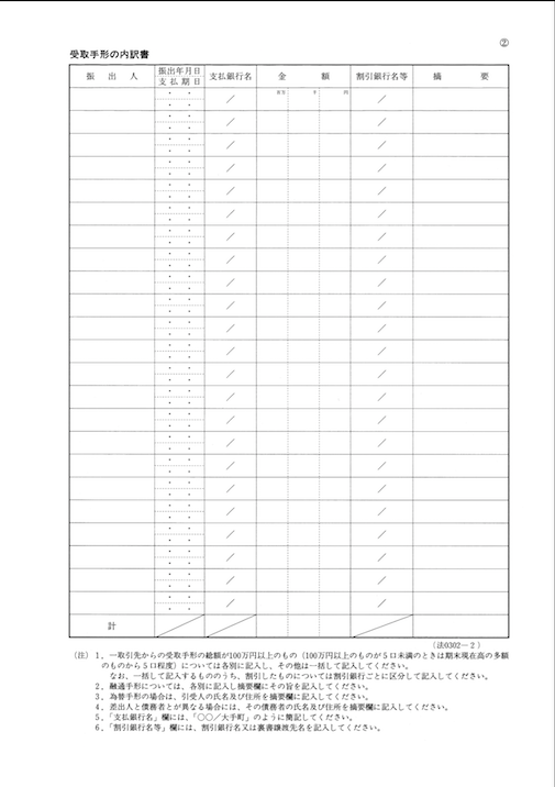 受取手形の内訳書のスクリーンショット