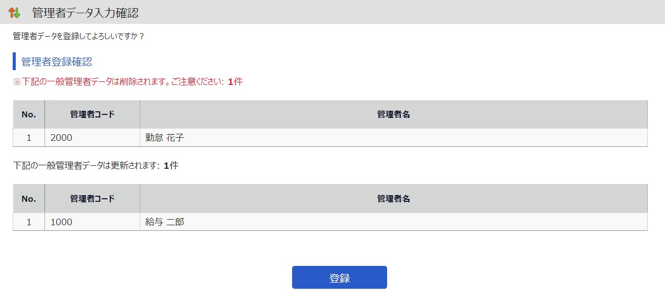 管理者データ入力確認画面のスクリーンショット