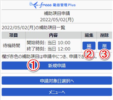 補助項目申請画面のスクリーンショット
