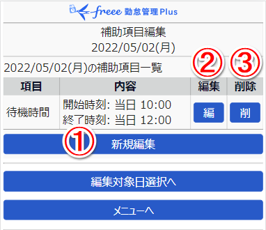 補助項目編集画面のスクリーンショット