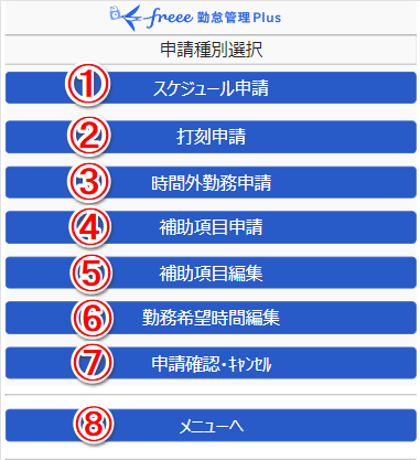 申請種別選択画面のスクリーンショット