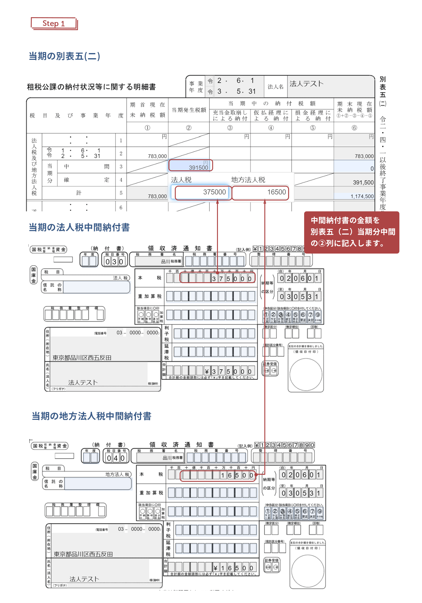 当期の別表五（二）のスクリーンショット