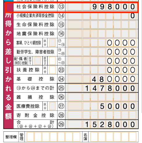 確定申告書 第一表のスクリーンショット