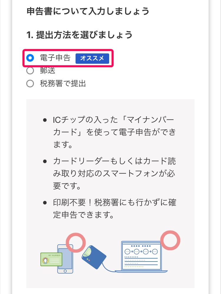 基本情報の入力提出方法選択画面のスクリーンショット
