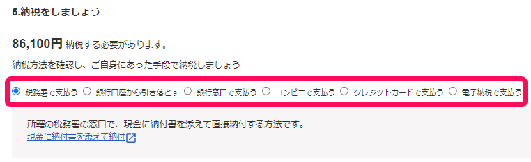 納税をしましょう画面のスクリーンショット