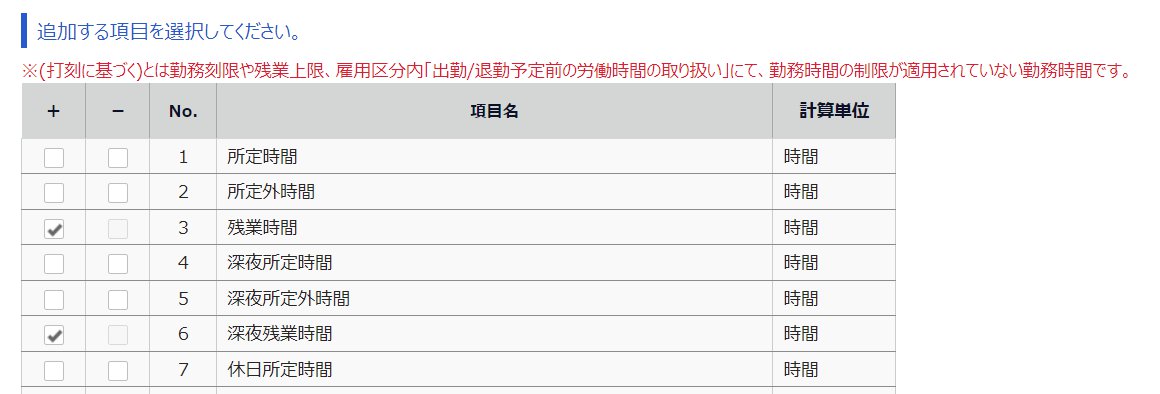 月別データカスタム項目登録画面の「追加する項目を選択してください。」部分のスクリーンショット