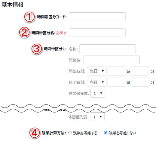 時間帯区分登録画面のスクリーンショット