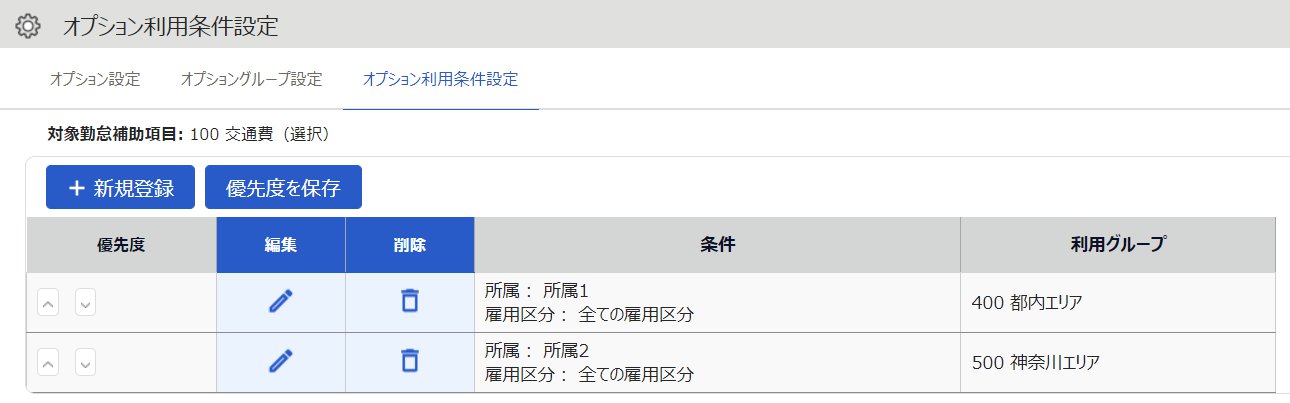 オプション利用条件設定画面のスクリーンショット