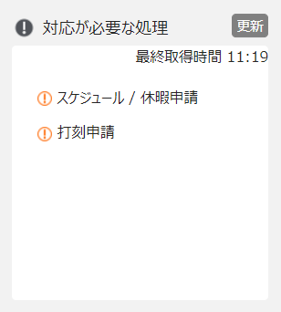 ホーム画面の「対応が必要な処理」部分のスクリーンショット