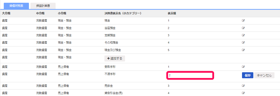 表示順の変更欄を指し示すスクリーンショット