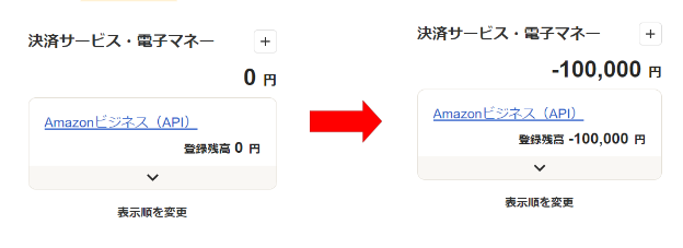 Amazonビジネス口座の新方式口座振替前→新方式口座振替後の画像