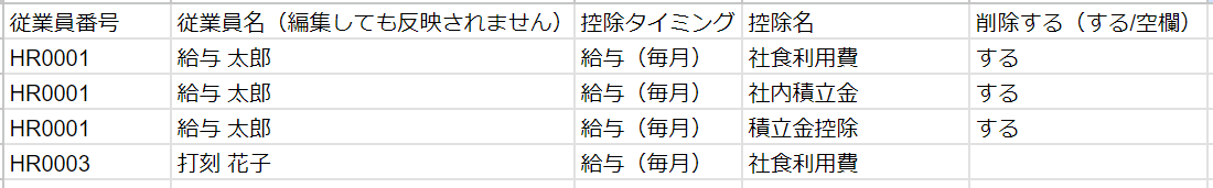 CSV編集画面のスクリーンショット