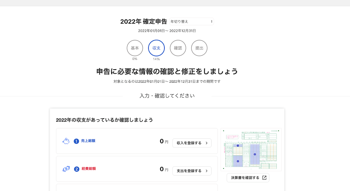 「確定申告書の作成」画面のスクリーンショット