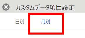 カスタムデータ項目設定画面で月別タブを指し示しているスクリーンショット