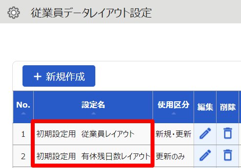従業員データレイアウト設定画面のスクリーンショット