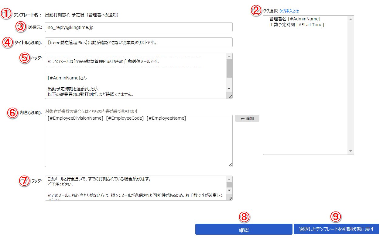テンプレートの文面編集部分のスクリーンショット
