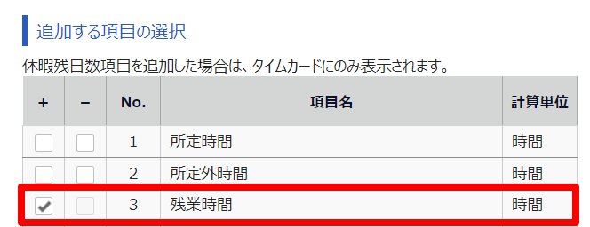 月別データ項目登録画面の「追加する項目の選択」部分のスクリーンショット