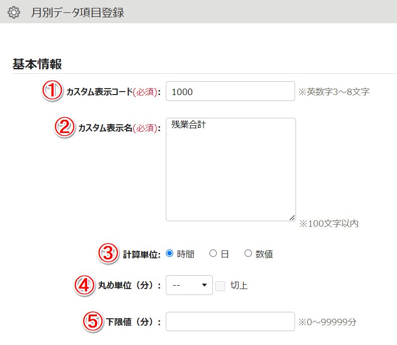月別データ項目登録画面のスクリーンショット