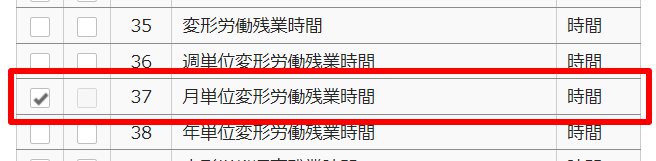 月別データ項目登録画面の「追加する項目の選択」部分のスクリーンショット