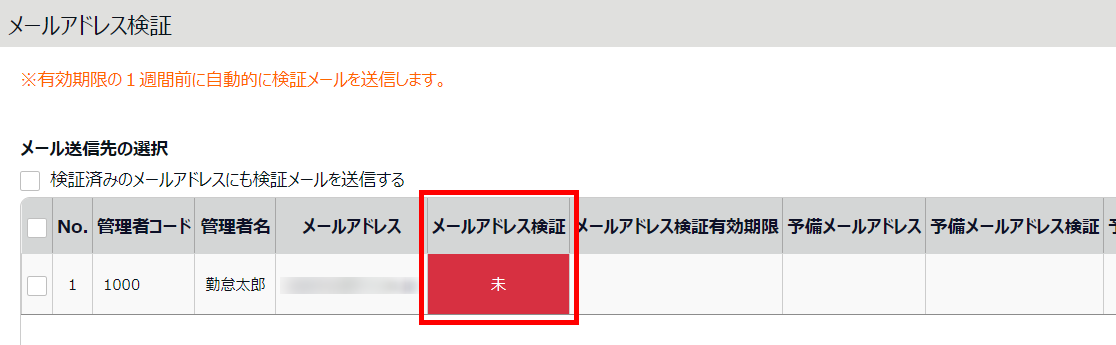 メールアドレス検証画面のスクリーンショット