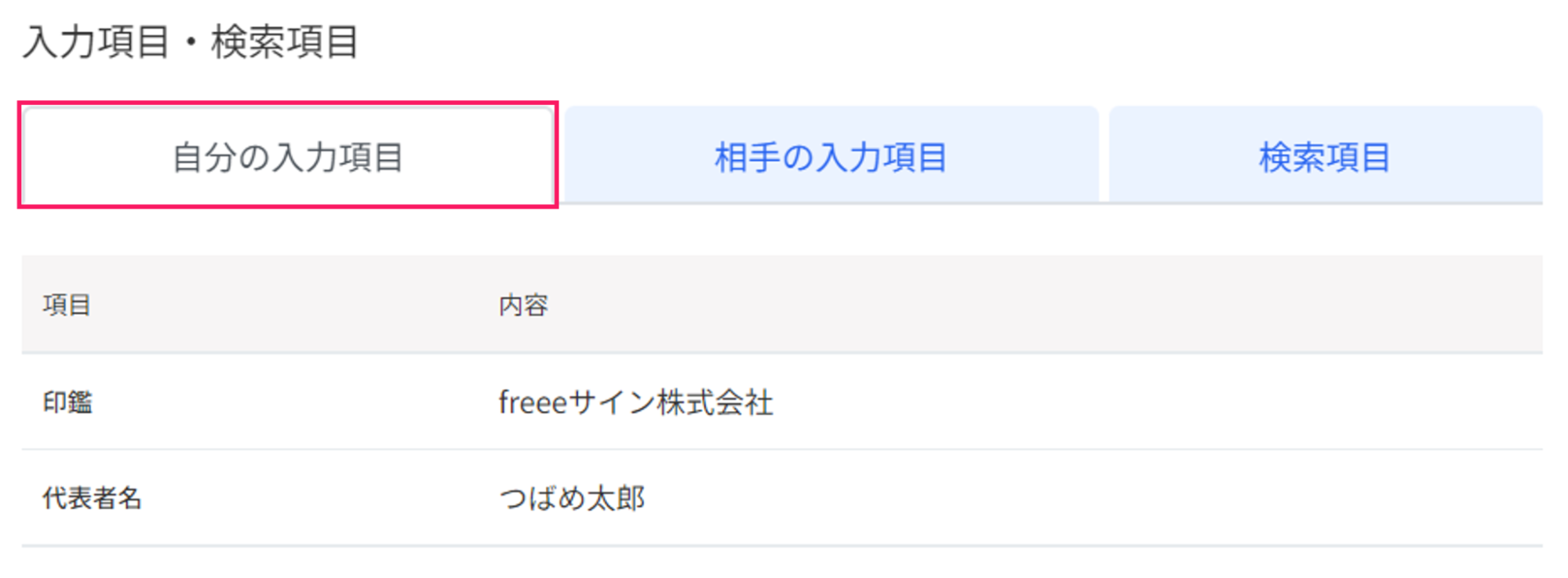 自分の入力項目タブを指し示しているスクリーンショット