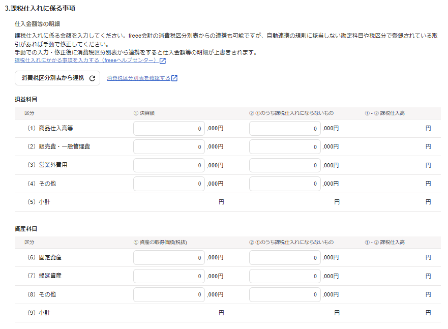 法人版_課税仕入れに係る事項のスクリーンショット