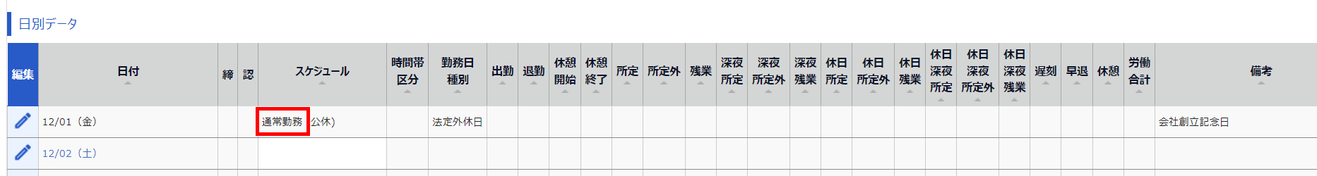 タイムカード画面のスクリーンショット