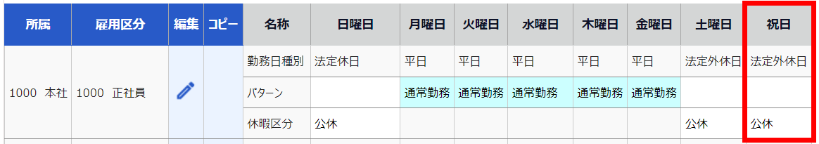 自動スケジュール設定画面で「祝日」の部分を指し示しているスクリーンショット