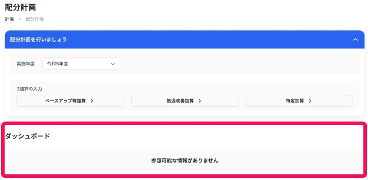 配分計画画面でダッシュボード部分を指し示しているスクリーンショット