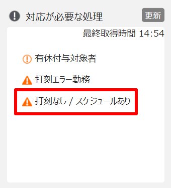 管理画面ホームの「対応が必要な処理」部分のスクリーンショット