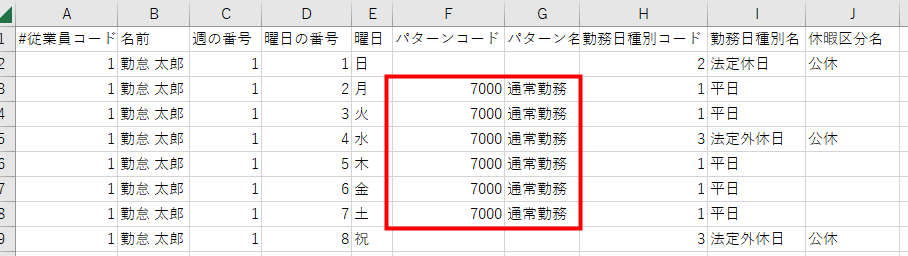 CSV編集画面のスクリーンショット