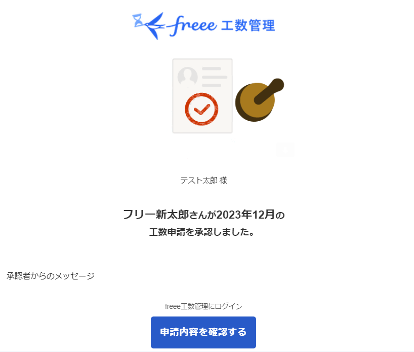 申請者へ送信されるメールの画面のスクリーンショット