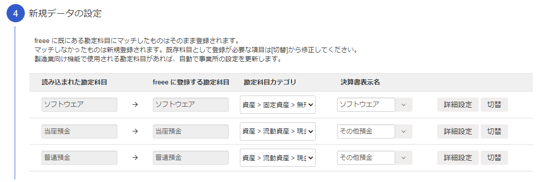 新規データの設定項目が表示されている画面のスクリーンショット
