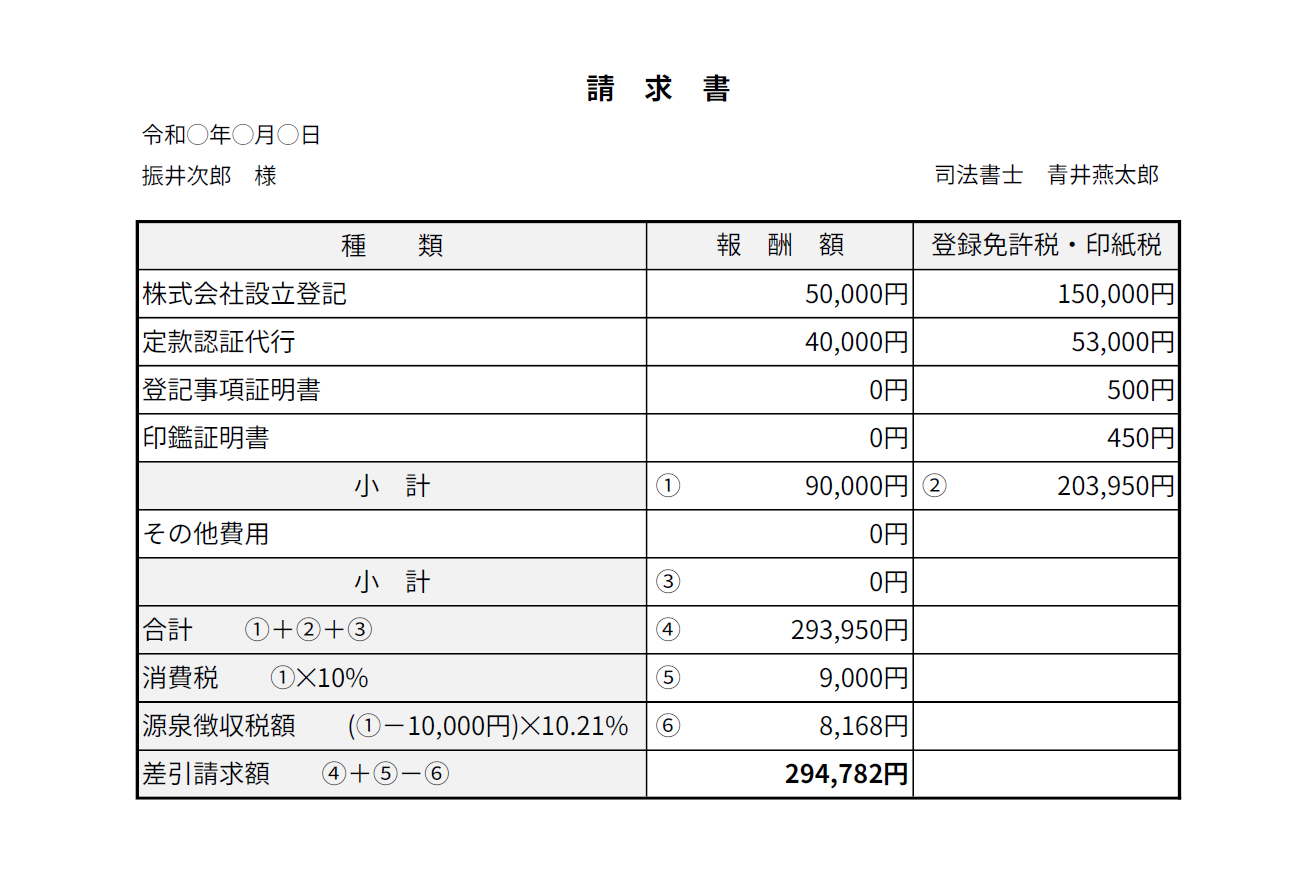 請求書サンプルのスクリーンショット