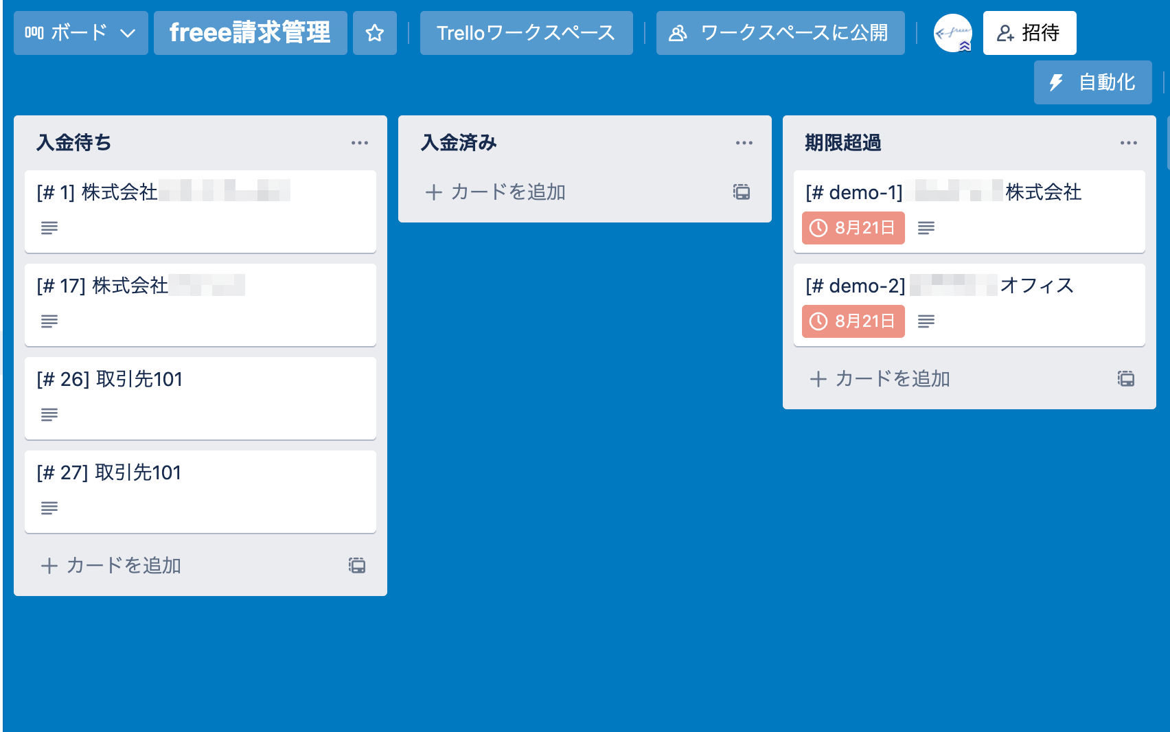 Trelloの各ステータスの一覧画面