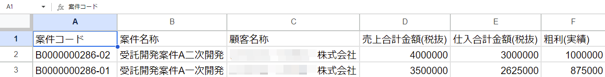 Googleスプレッドシート画面のスクリーンショット