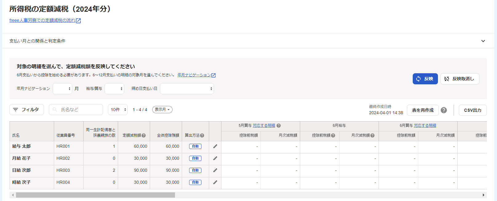 所得税の定額減税画面のスクリーンショット