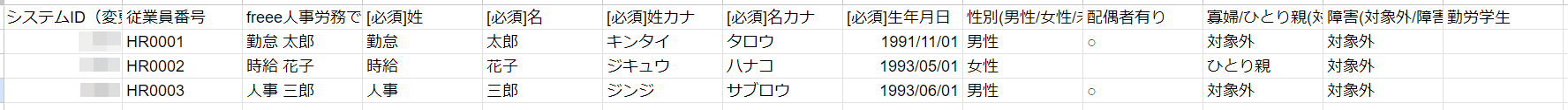 CSV編集画面のスクリーンショット