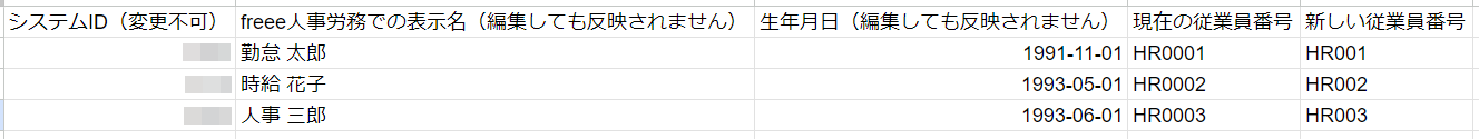 CSV編集画面のスクリーンショット