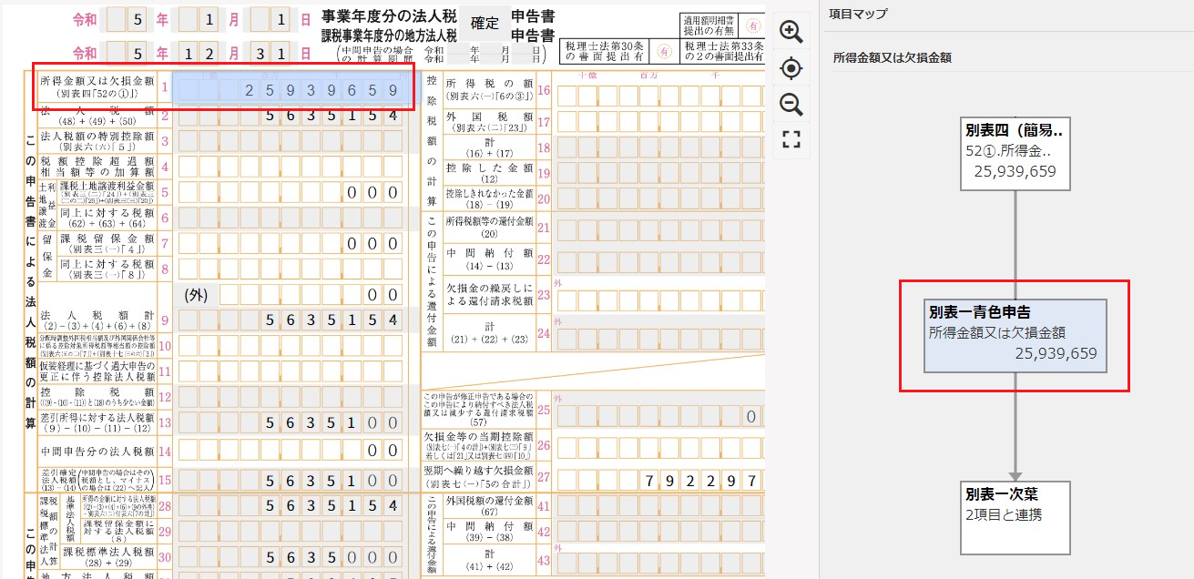 項目マップ画面のスクリーンショット