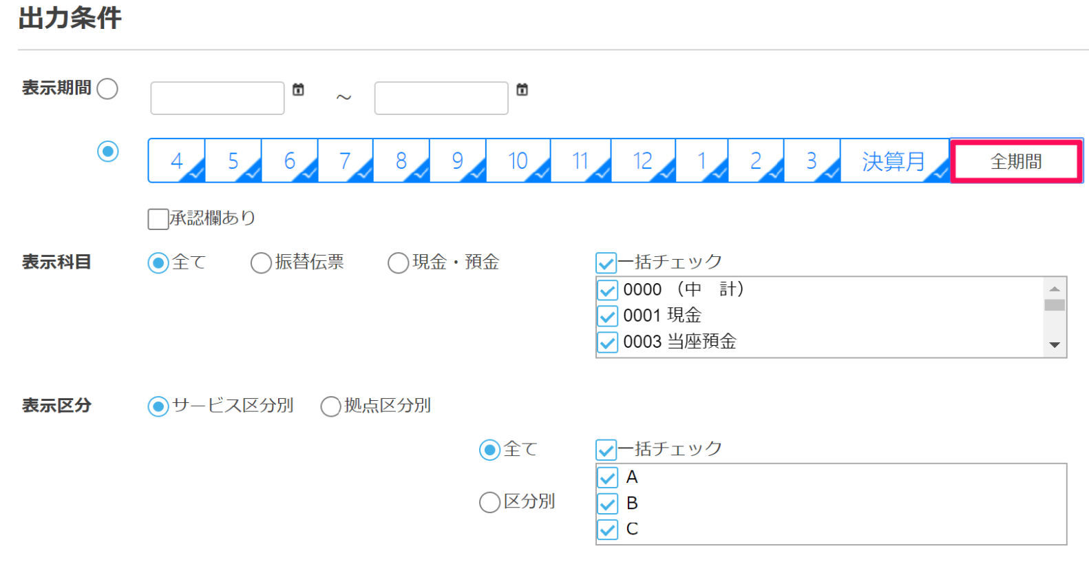 全期間ボタンを赤枠で囲っている画面のスクリーンショット