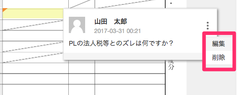 編集・削除を指し示すスクリーンショット