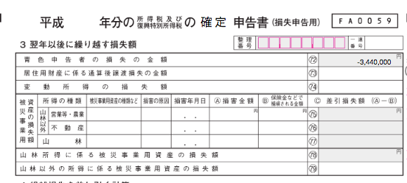 申告書（損失申告用）が表示された画面