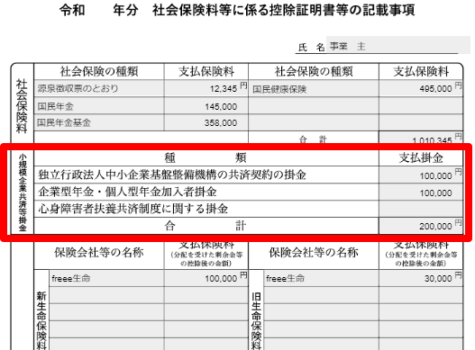 社会保険料等に係る控除証明書等の記載事項に登録内容が記載されている画面のスクリーンショット
