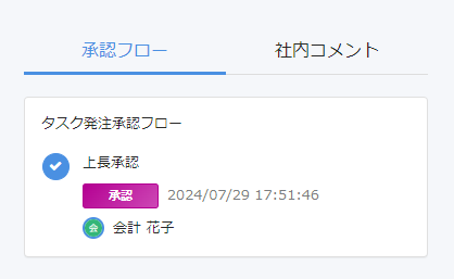 上長承認欄の承認フロータブ画面のスクリーンショット