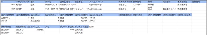 エクスポート項目を表示したスクリーンショット