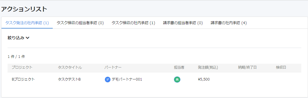 タスク発注の社内承認画面のスクリーンショット