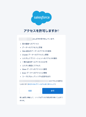 セールスフォースのアクセスを許可するボタンを指し示すスクリーンショット